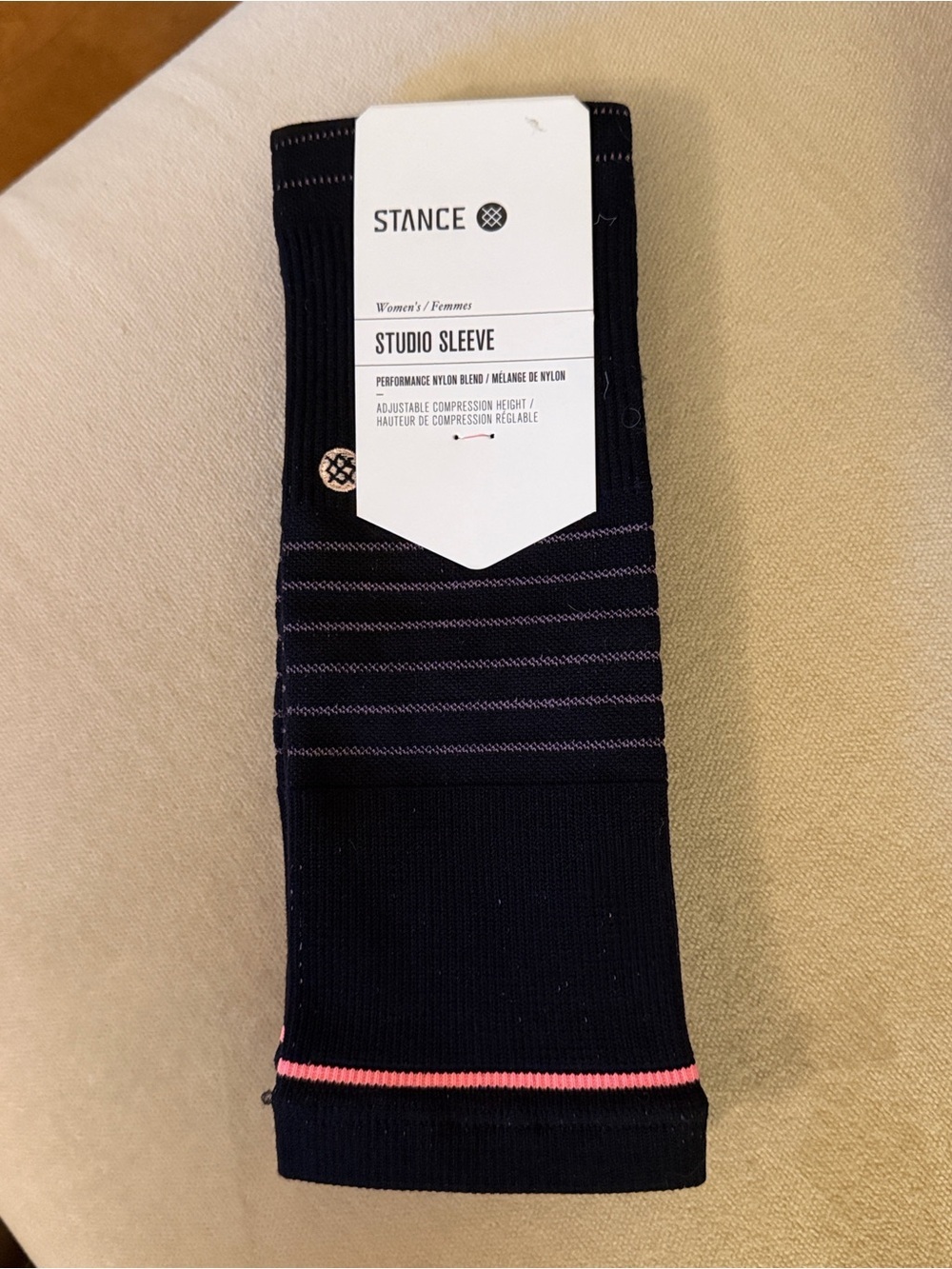 NWT Stance Women's Studio Sleeve Performance Sleeves - Black with Pink Stripe